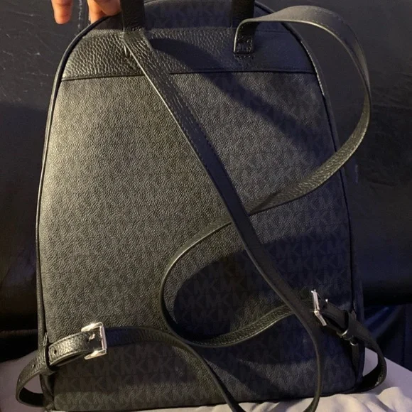 Michael Kors Black Structured Backpack with Monogram Print